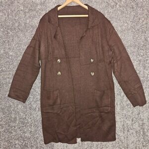 CiciBird Women's Brown Knit Cardigan Sweater Pockets L